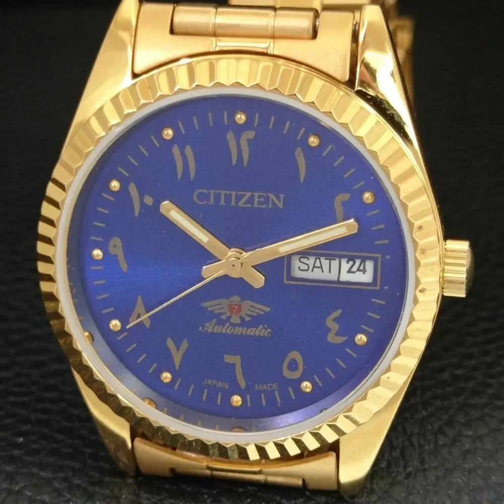 Vintage 1977 Citizen Automatic Mens Gold Watch W/daydate & Blue accents